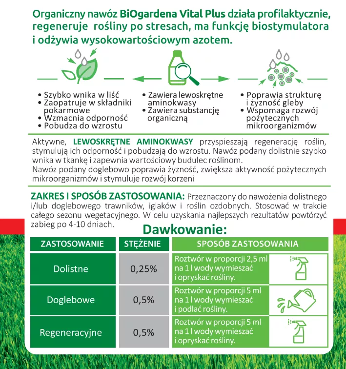 Nawóz BiOgardena Vital Plus 4w1: odżywianie, profilaktyka, biostymulacja, regeneracja - 450 ml - obrazek 4